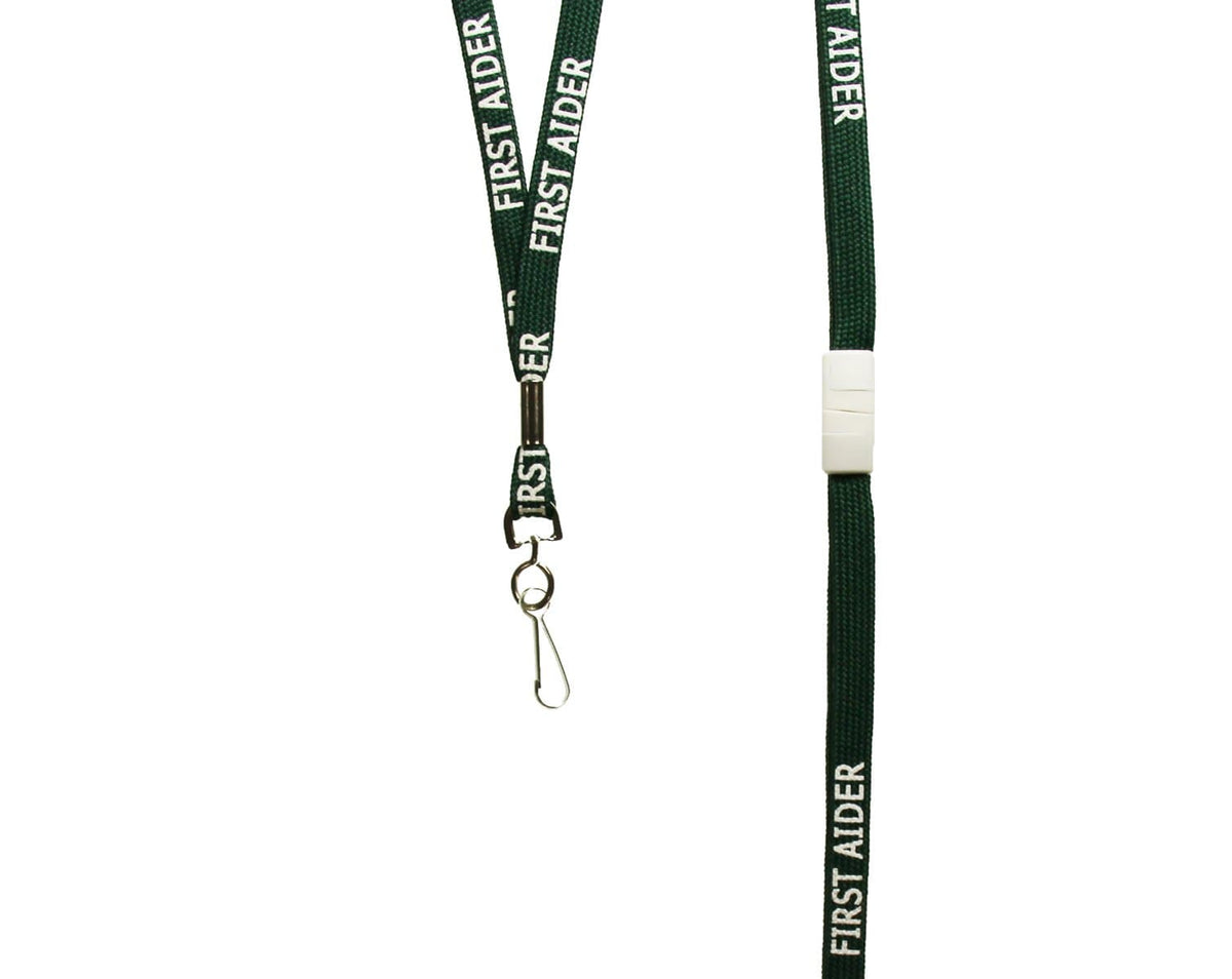 Green Lanyard Printed with First Aider (Packs of 10) — SG World